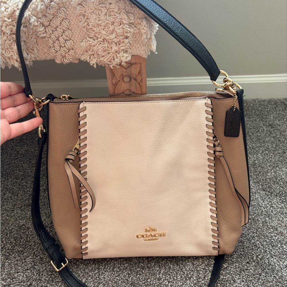 Coach Two-Tone Marlon Whipstitch Leather Shoulder Bag